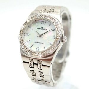 Anne Klein Silver-tone Mother-of-Pearl Crystal Bracelet Watch